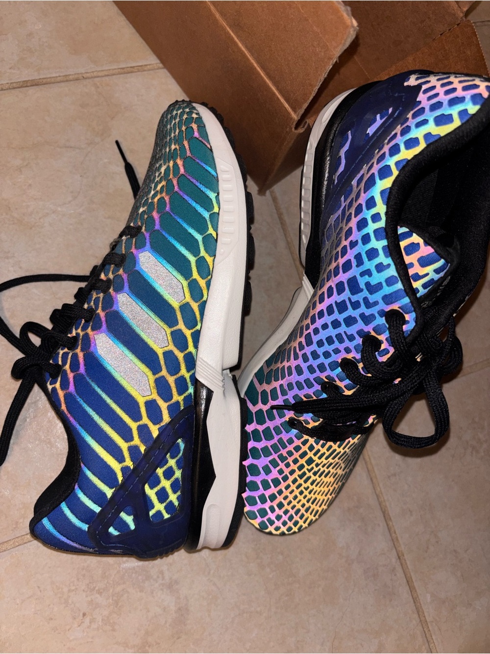 NWOT Reflective Holographic ZX FLUX XENO Blue Black Turquoise Adidas Shoes B2444 - Picture 4 of 17